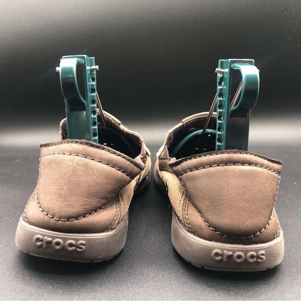 Crocs Walu Luxe Canvas Loafers Slip-On Casual Brown Shoes‎ 203473 Men's Size 7 - Picture 3 of 16